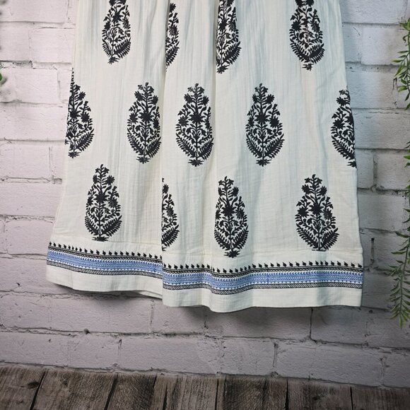 LUCKY BRAND TANK SLEEVELESS DRESS WHITE BLUE AND BLACK EMBROIDERED TRIM SIZE MED - Picture 4 of 7